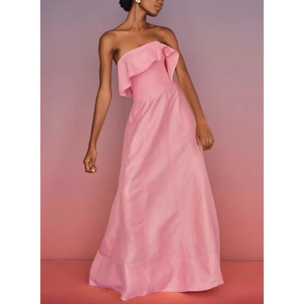 Aje Pink Strapless Ruffle Evening Gown